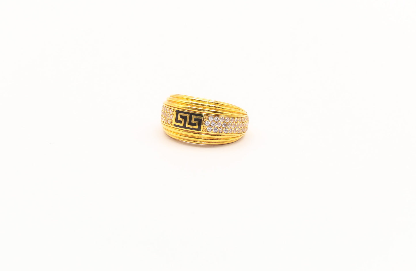 21K Gold Greek Key Studded Ring