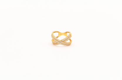 21K Gold Studded X Ring