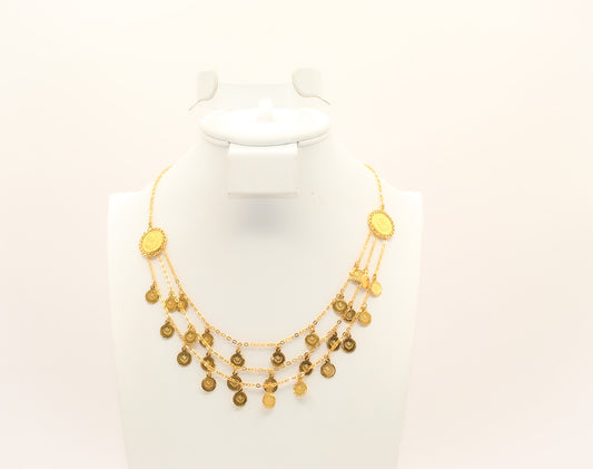 21K Gold Triple Layer Coin Necklace