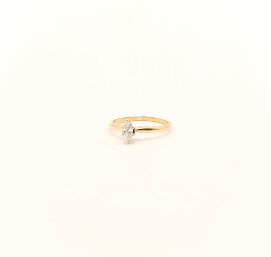 14K Gold Marquise Cut Diamond Solitaire Ring