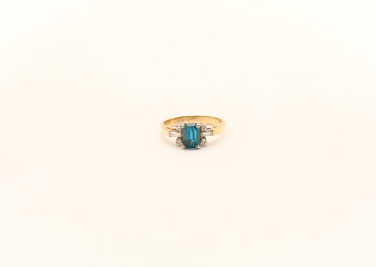 14K Gold Blue Topaz Diamond Ring