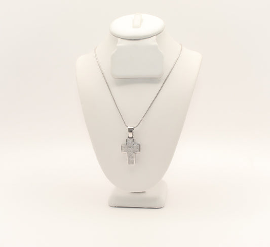 14K White Gold Diamond Cross Necklace