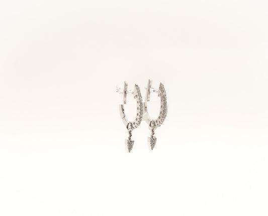 14K White Gold Diamond Huggies Earrings
