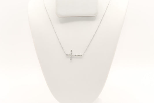 14K White Gold Diamond Cross
