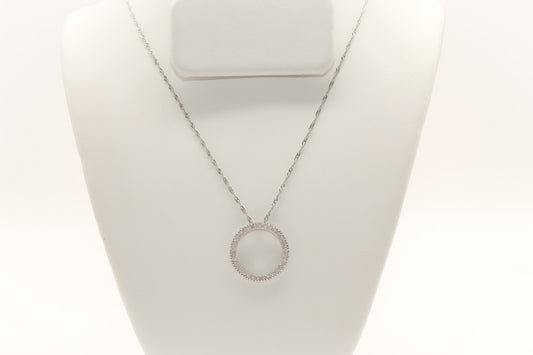 14K White Gold Diamond Circle Necklace