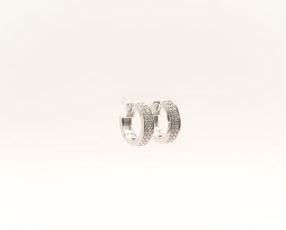14K White Gold Diamond Huggies Earrings
