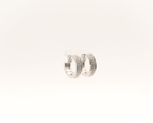 14K White Gold Diamond Huggies Earrings