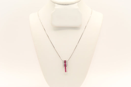 14K White Gold Ruby Diamond Necklace