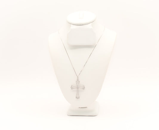 14K White Gold Diamond Cross Necklace