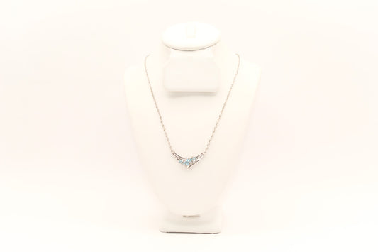 10K White Gold Blue Topaz Diamond Necklace