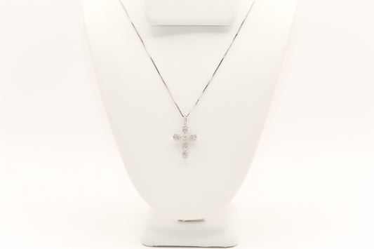 14K White Gold Diamond Cross Necklace
