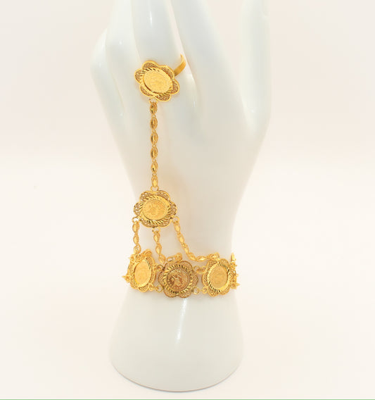 21K Gold Turkish Coin Hand Bracelet