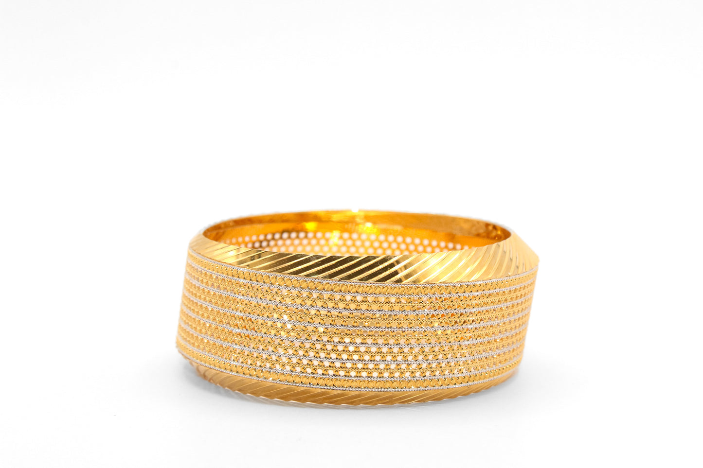 21K Gold Wide Two Tone Bangle Bracelet