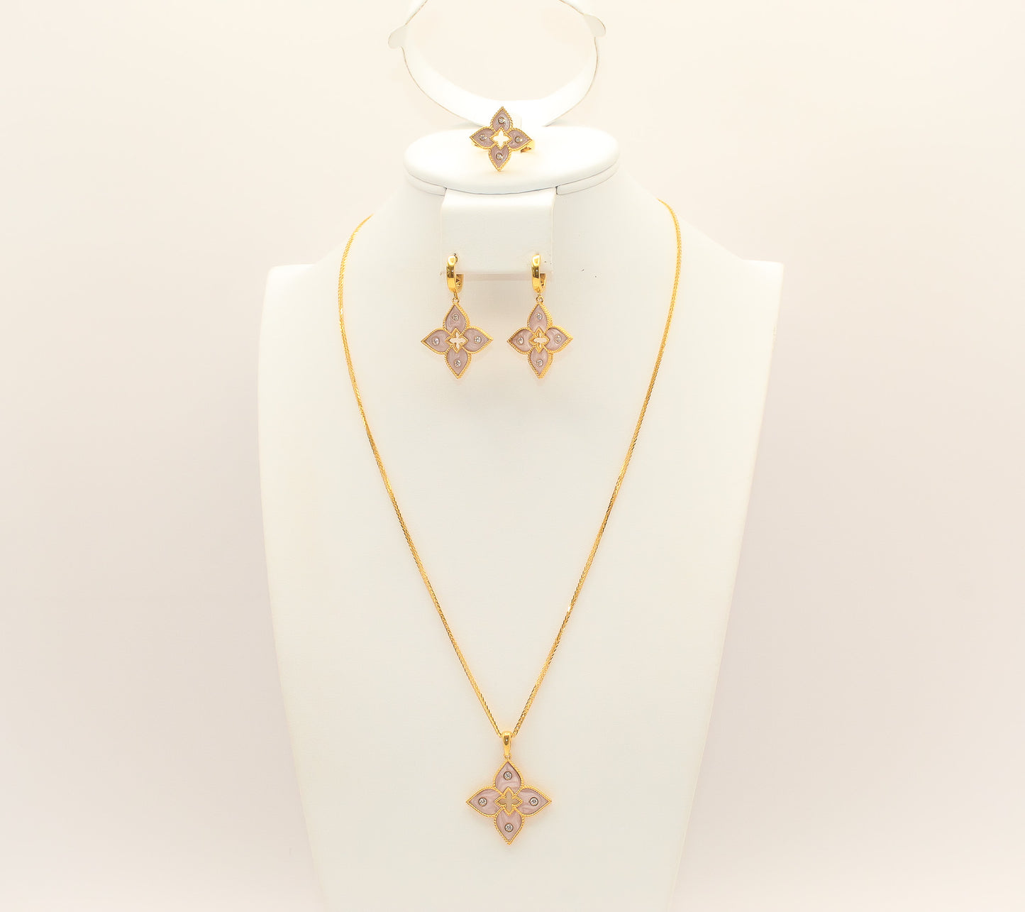 21K Gold Pink Enamel Set