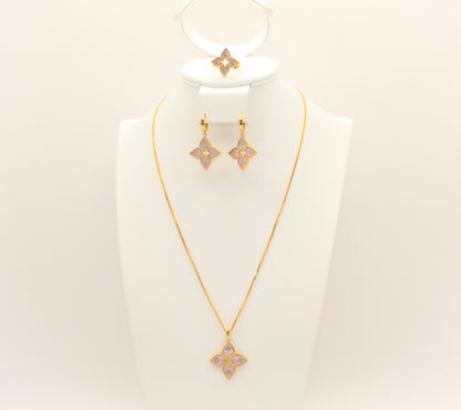 21K Gold Pink Enamel Set