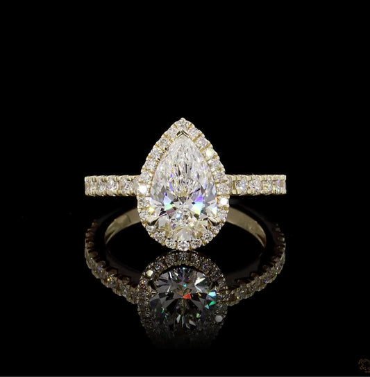 14K Gold Halo Pear 2.61 Carat Diamond Ring
