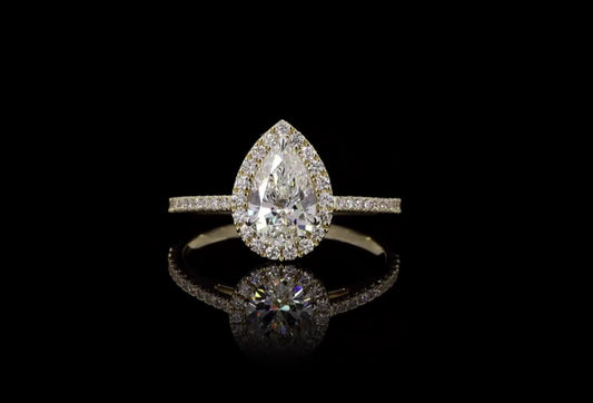 14K Gold Halo Pear 1.33 Carat Diamond Ring