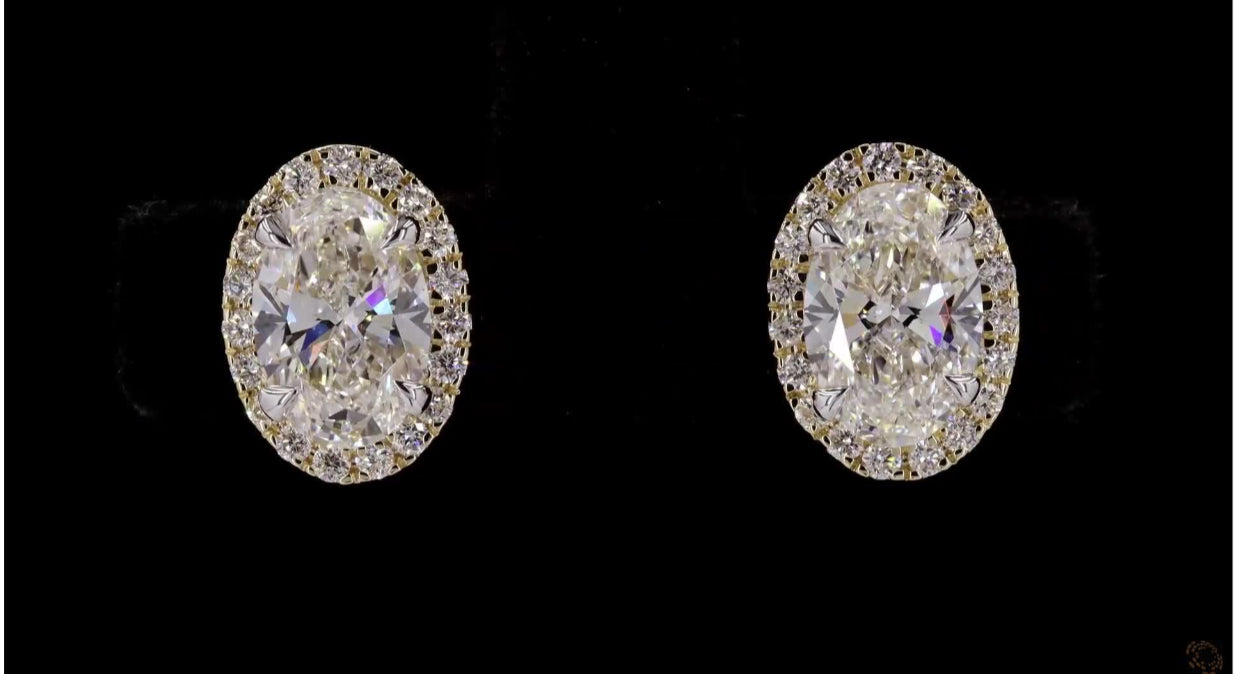 14K Gold Oval Halo 2.36 Carat Diamond Stud Earrings