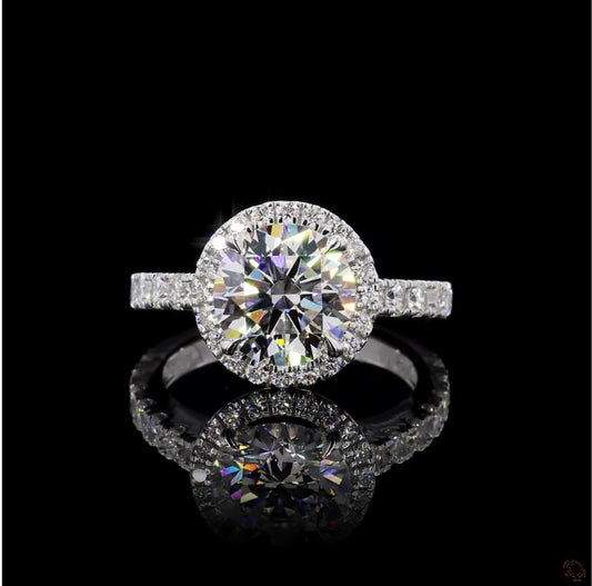 14K White Gold Halo Round 3.97 Carat Diamond Ring
