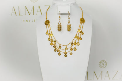 21K Gold Triple Layer Coin Necklace Half Set