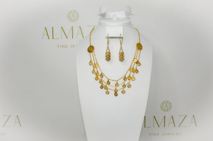 21K Gold Triple Layer Coin Necklace Half Set