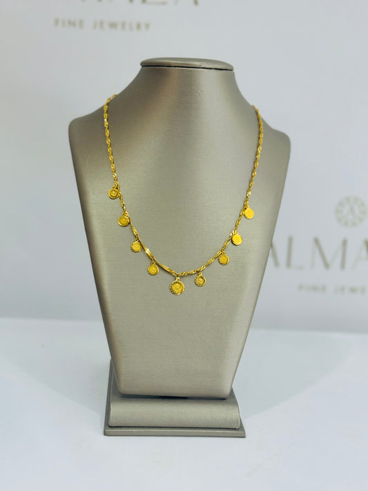 21K Gold Turkish Coin Charm Necklace