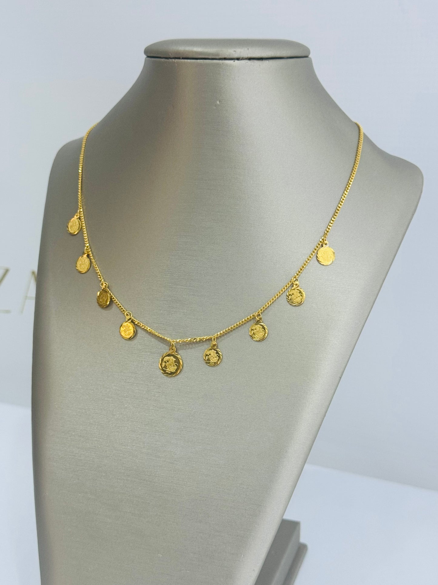 21k Gold English Coin Charm Necklace