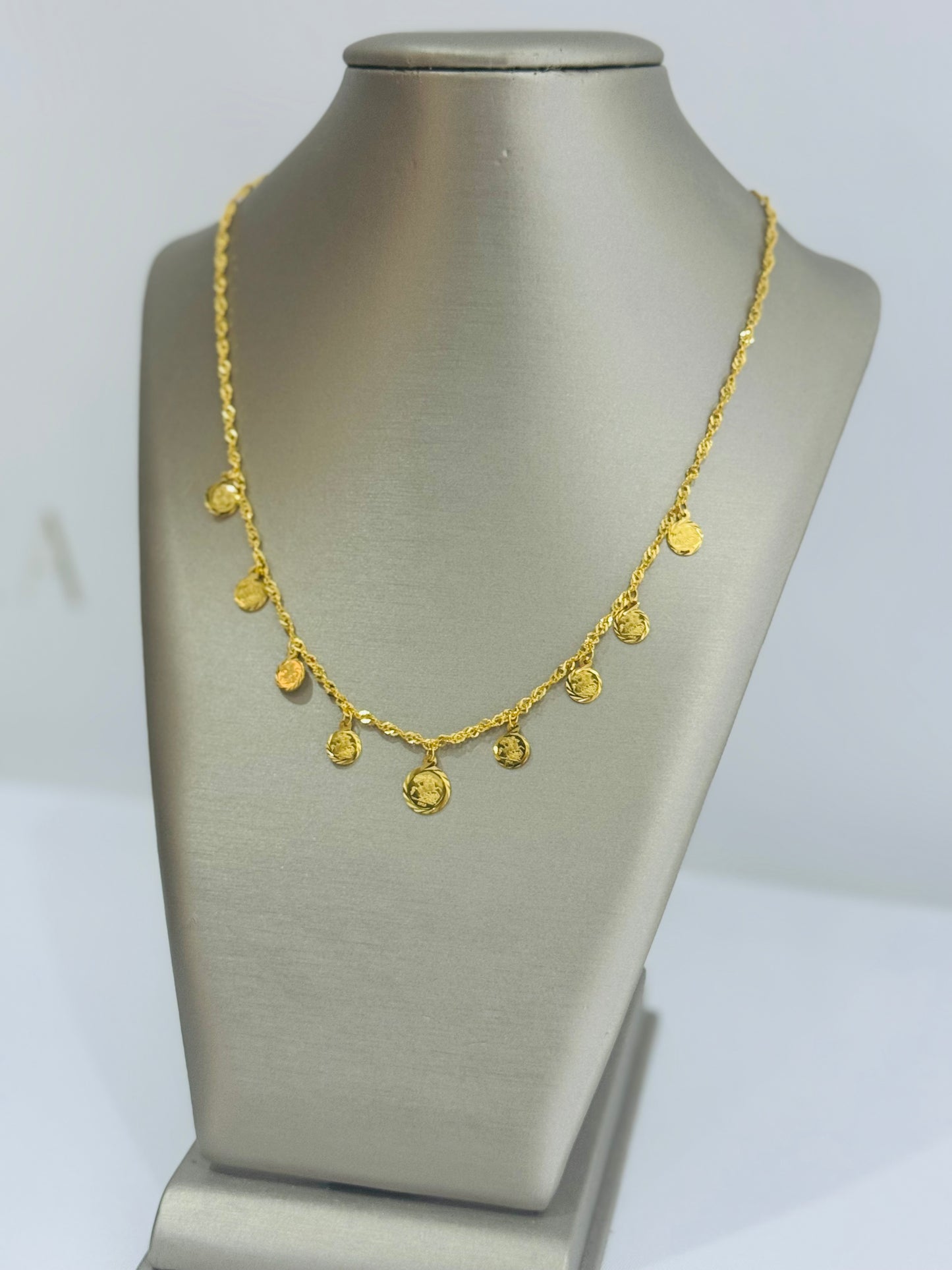 21K Gold English Coin Charm Necklace