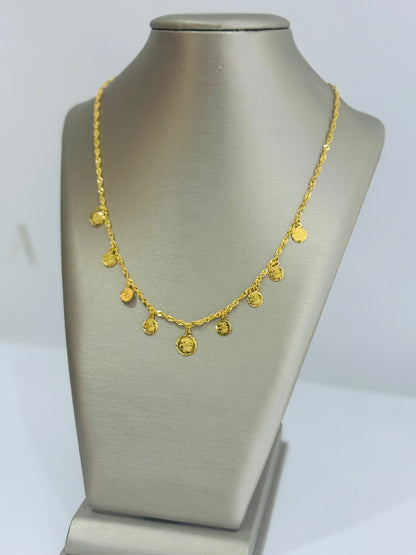 21K Gold English Coin Charm Necklace