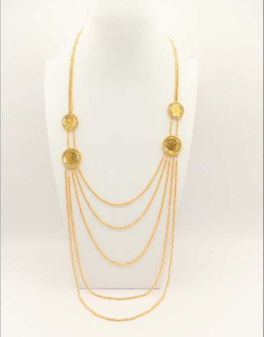 21K Gold Coin Himo Layered Long Necklace