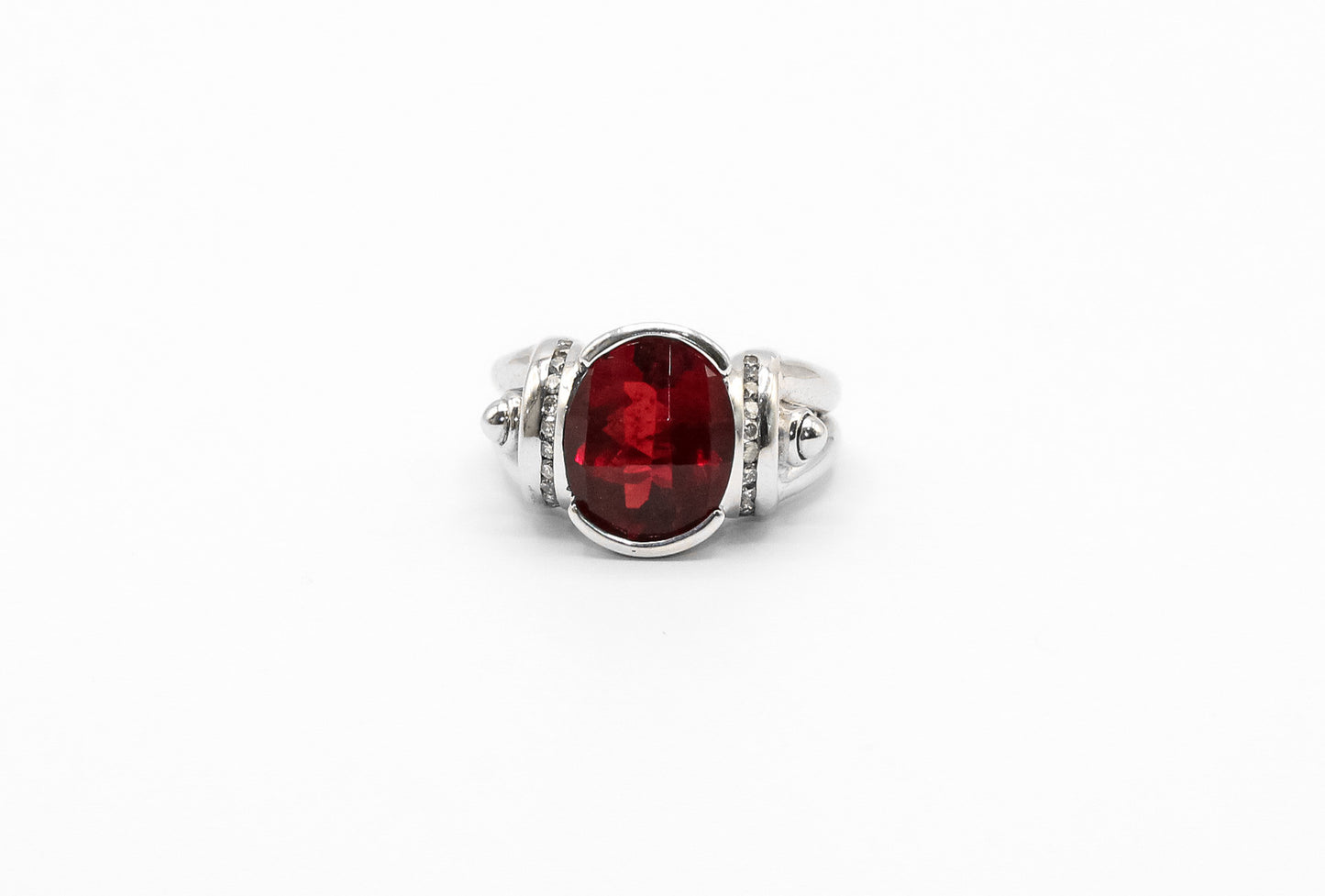 14K White Gold 2 Carat Checkered Garnet Ring
