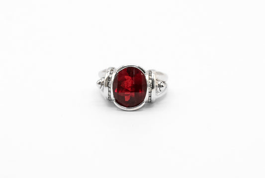 14K White Gold 2 Carat Checkered Garnet Ring