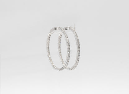 14K White Gold 2.41 Carat Diamond Inside Out Hoop Earrings