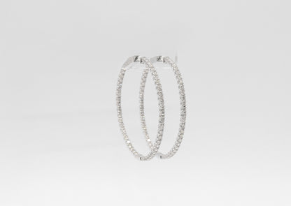 14K White Gold 2.41 Carat Diamond Inside Out Hoop Earrings