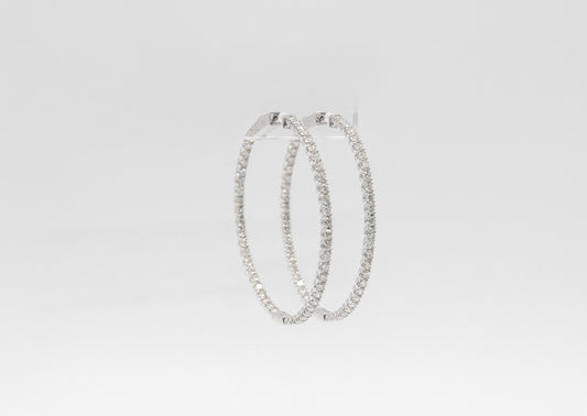 14K White Gold 2.41 Carat Diamond Inside Out Hoop Earrings