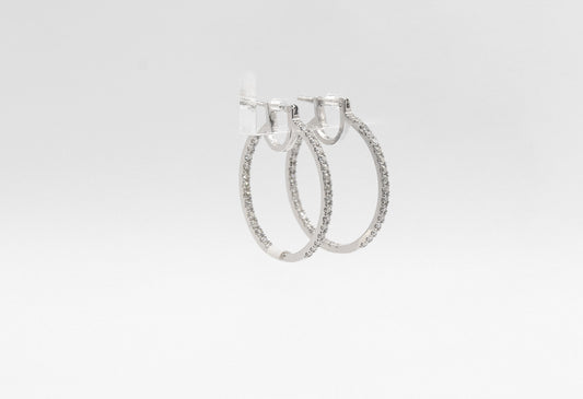 14K White Gold 2.58 Carat Diamond Inside Out Hoop Earrings