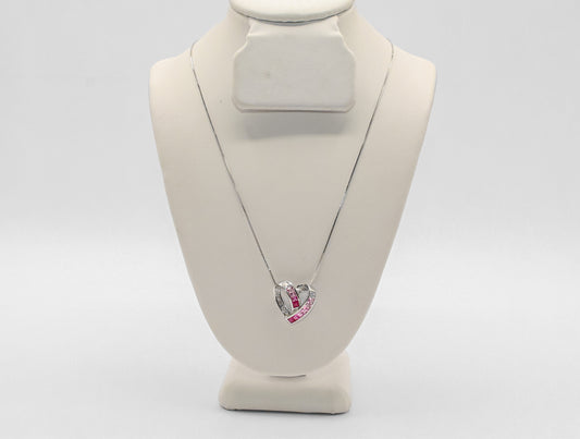 14K White Gold Pink Sapphire Heart Necklace