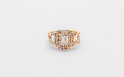 14K Rose Gold Emerald Cut Diamond Engagement Ring Set