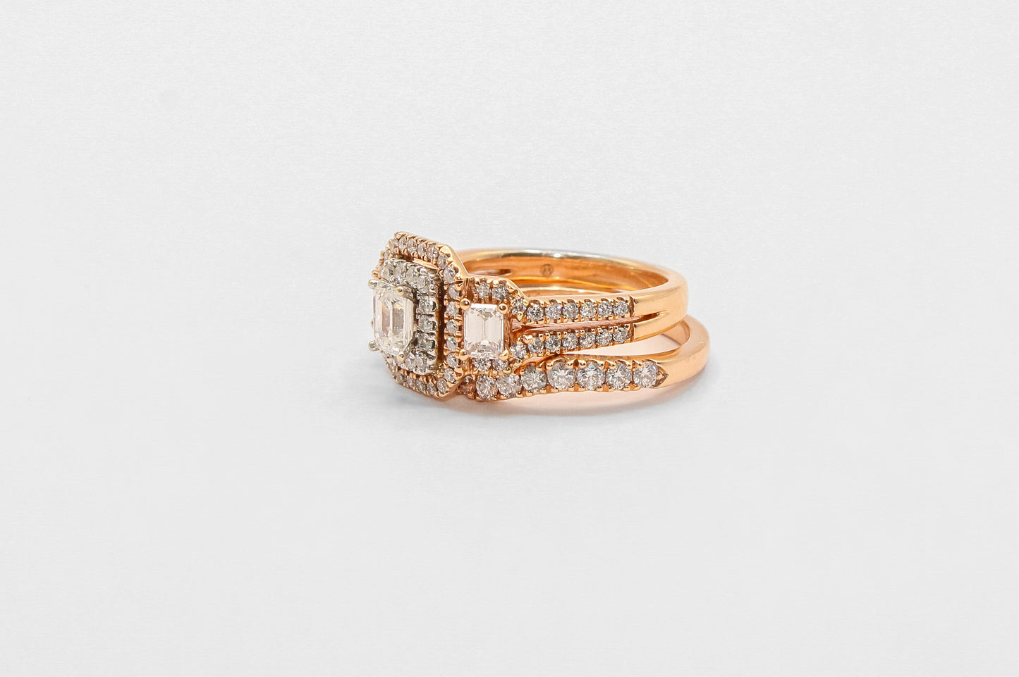 14K Rose Gold Emerald Cut Diamond Engagement Ring Set