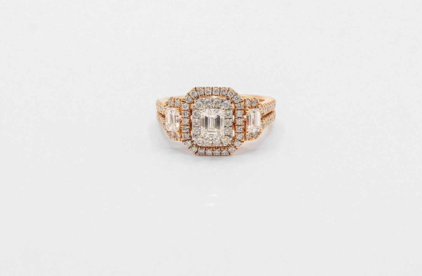 14K Rose Gold Emerald Cut Diamond Engagement Ring Set