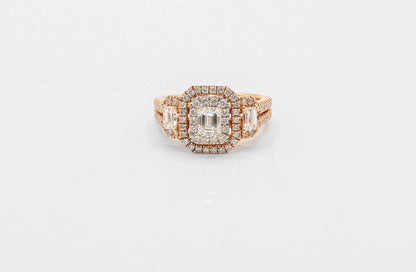 14K Rose Gold Emerald Cut Diamond Engagement Ring Set
