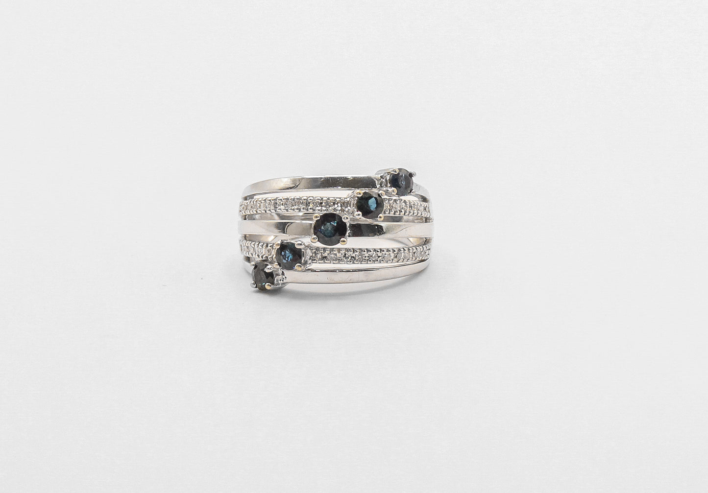 14K White Gold Sapphire And Diamond Ring