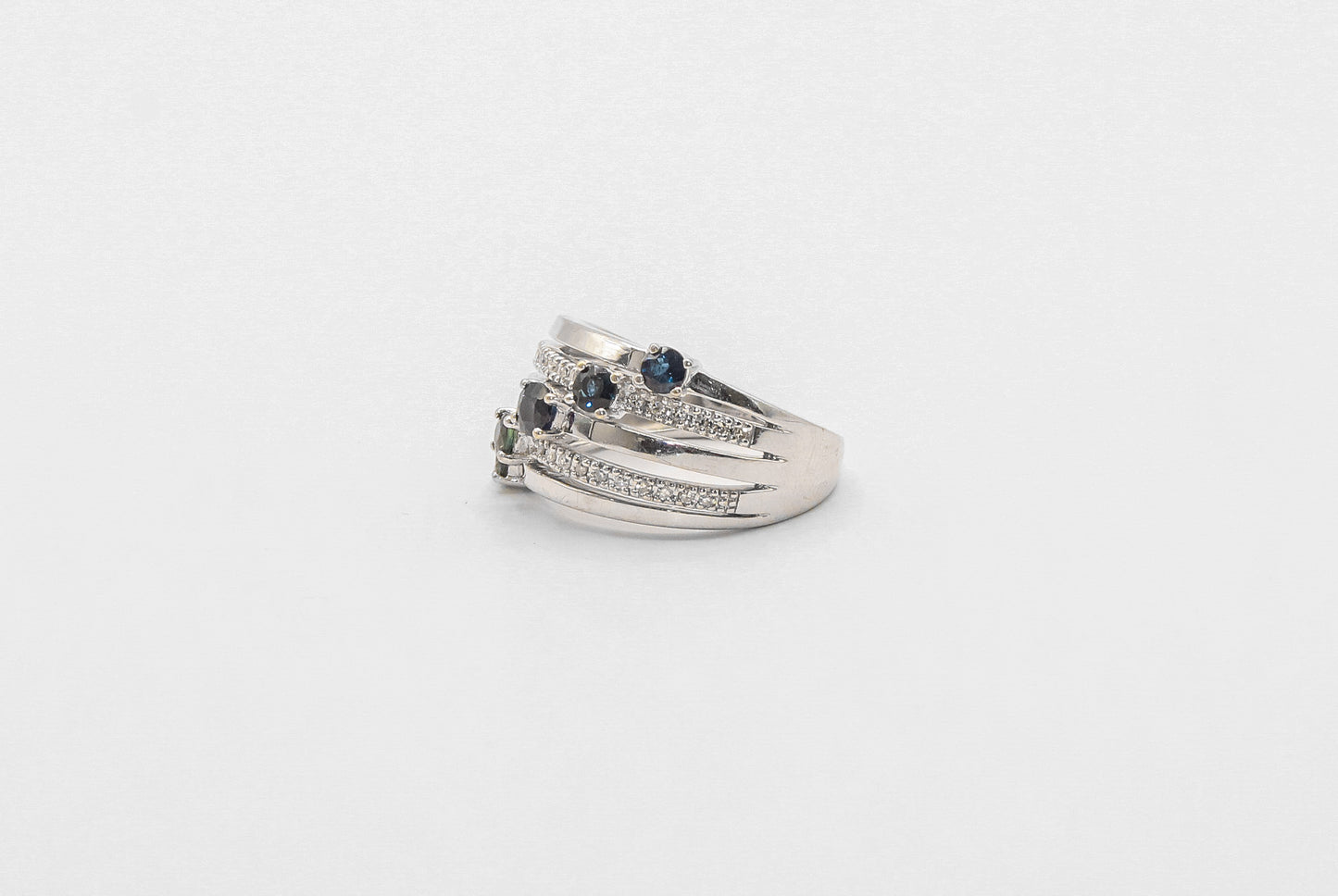 14K White Gold Sapphire And Diamond Ring