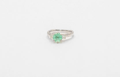 14K White Gold Green Sapphire and Diamond Solitaire Ring