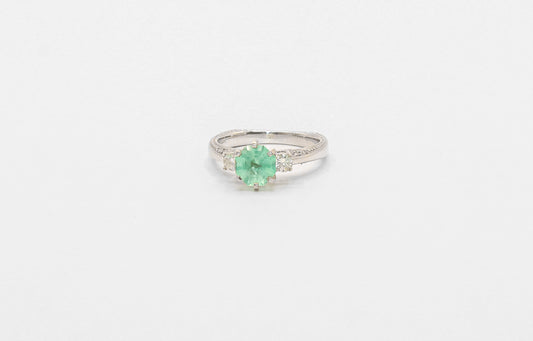 14K White Gold Green Sapphire and Diamond Solitaire Ring