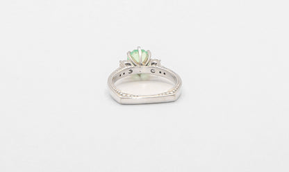 14K White Gold Green Sapphire and Diamond Solitaire Ring