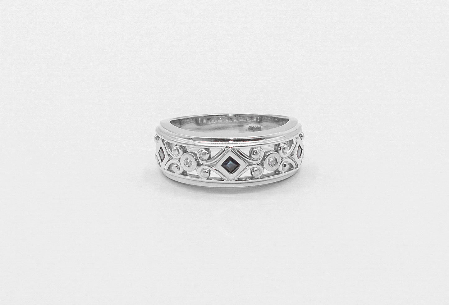 14K White Gold Diamond Sapphire Ring