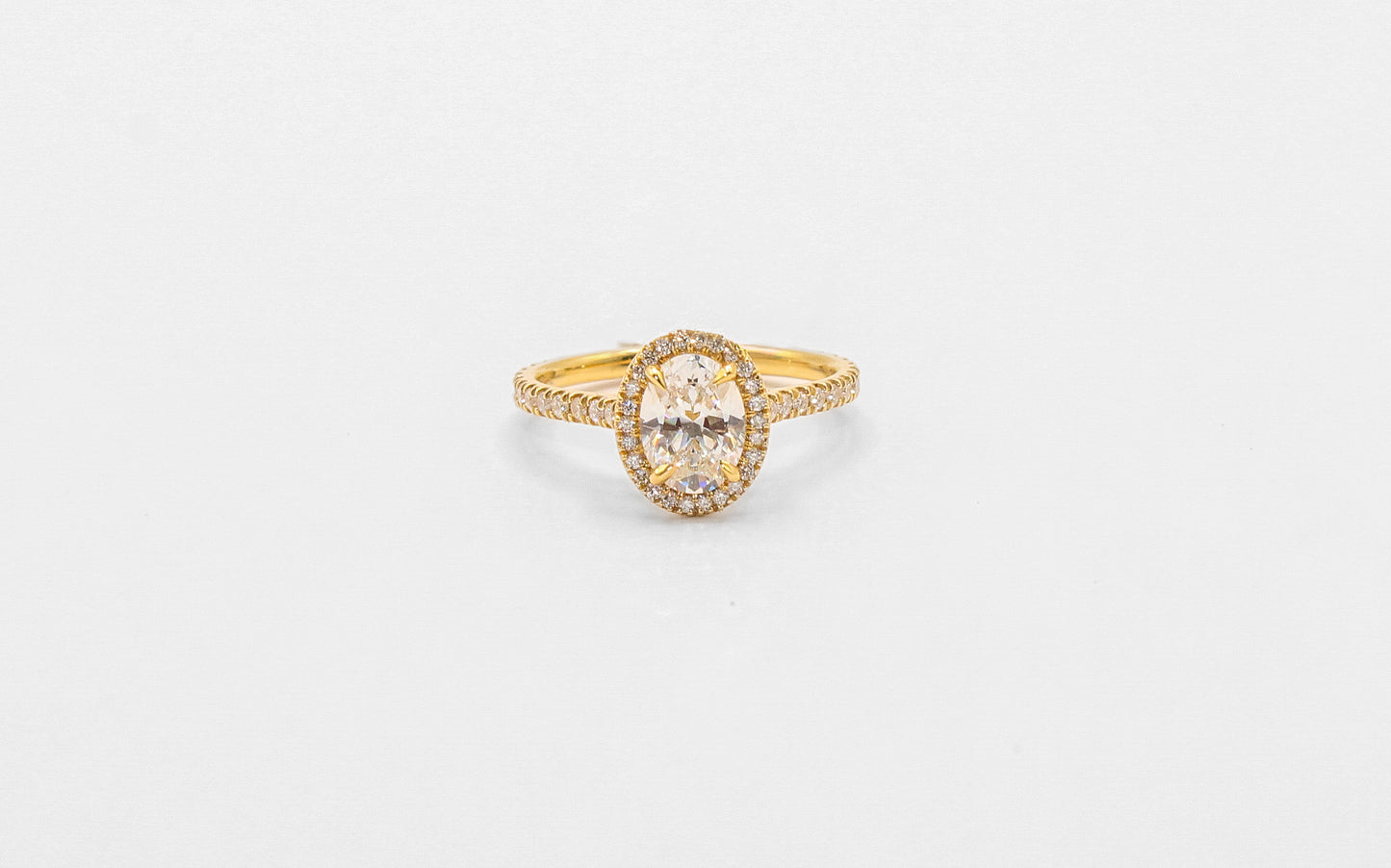 18K Gold Oval White Sapphire Halo Diamond Solitaire Ring