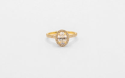 18K Gold Oval White Sapphire Halo Diamond Solitaire Ring