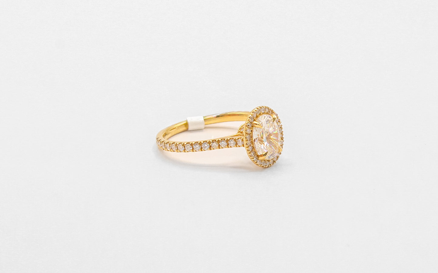 18K Gold Oval White Sapphire Halo Diamond Solitaire Ring